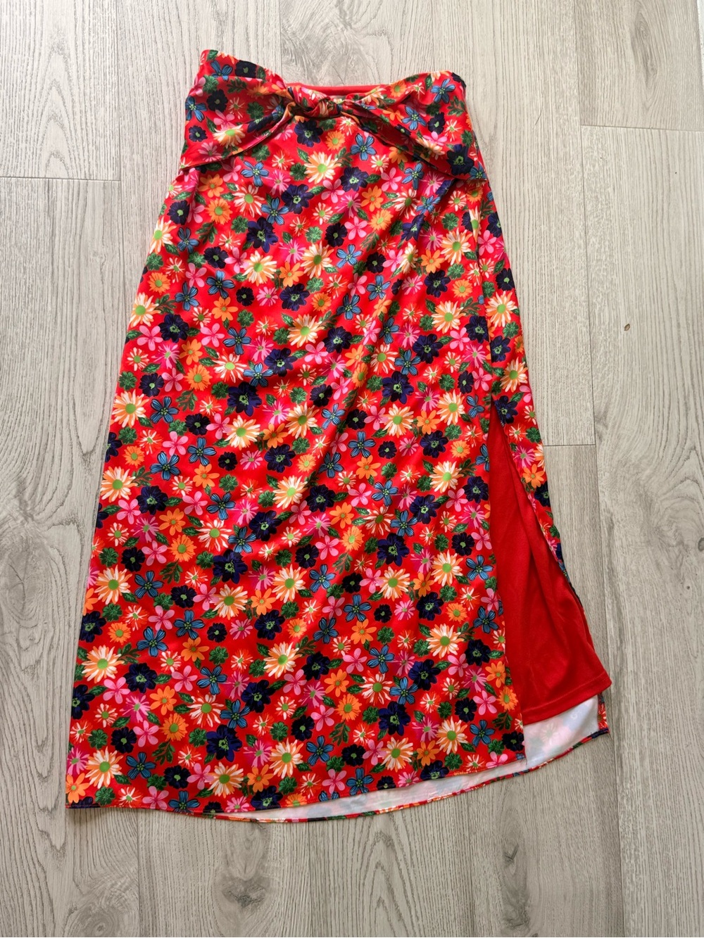 Red Floral Maxi Skirt - Women's Summer Wrap Style - Picture 7 of 13